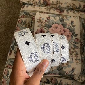 XL white and blue long men’s MCM belt (no buckle)